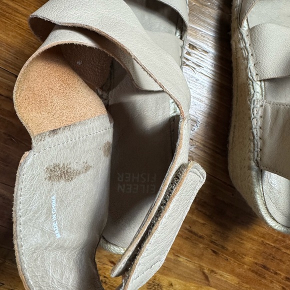 Eileen Fisher Women’s Willow Tumbled Leather Wedge Espadrille Sandals Nude 9.5‎ - Picture 9 of 14